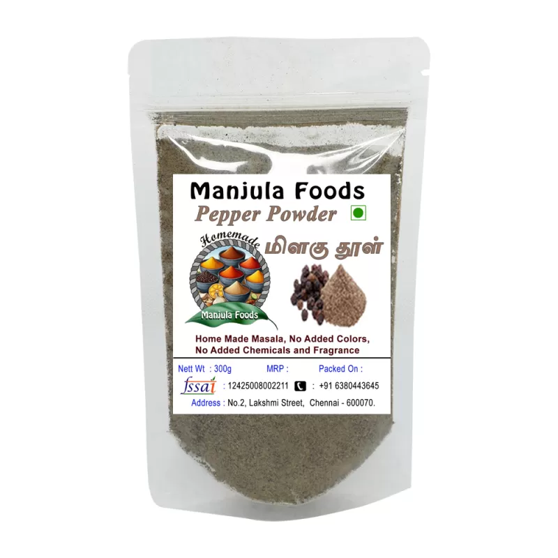 Manjula Foods Pure Black Pepper Powder | South Indian Kitchen Essential (300 g)