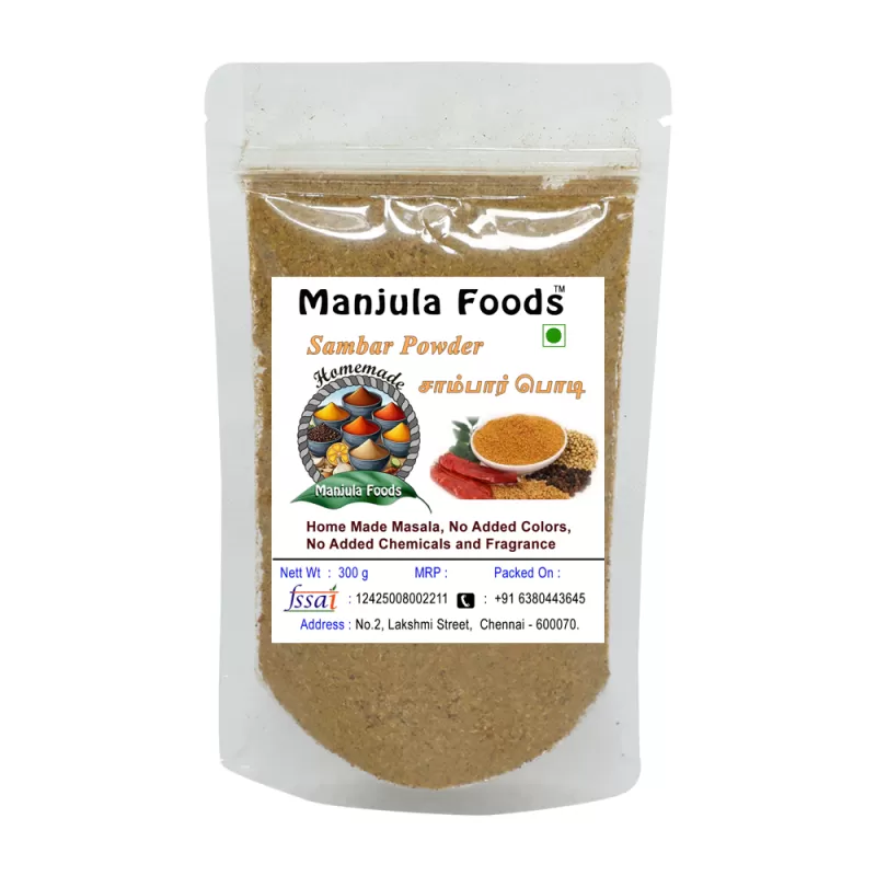Manjula Foods Authentic South Indian Sambar Powder | Homemade Traditional Spice Mix (300 g)