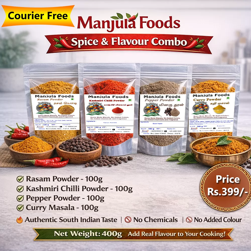 Spice & Flavour Masala Combo – Rasam Powder 100g, Kashmiri Chilli Powder 100g, Pepper Powder 100g & Curry Masala 100g | Traditional Homemade Spices